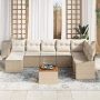 Beige-weißes 9-teiliges vidaXL Garten-Sofa-Set aus Rattan mit Tisch und Polstern.