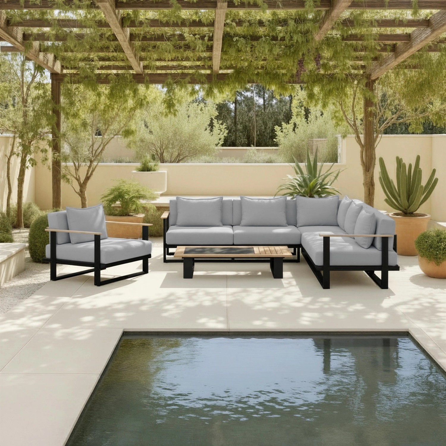 Bessagi Garden Loungegarnitur Fabrizia Grau Outdoorstoff/Metall/Holz