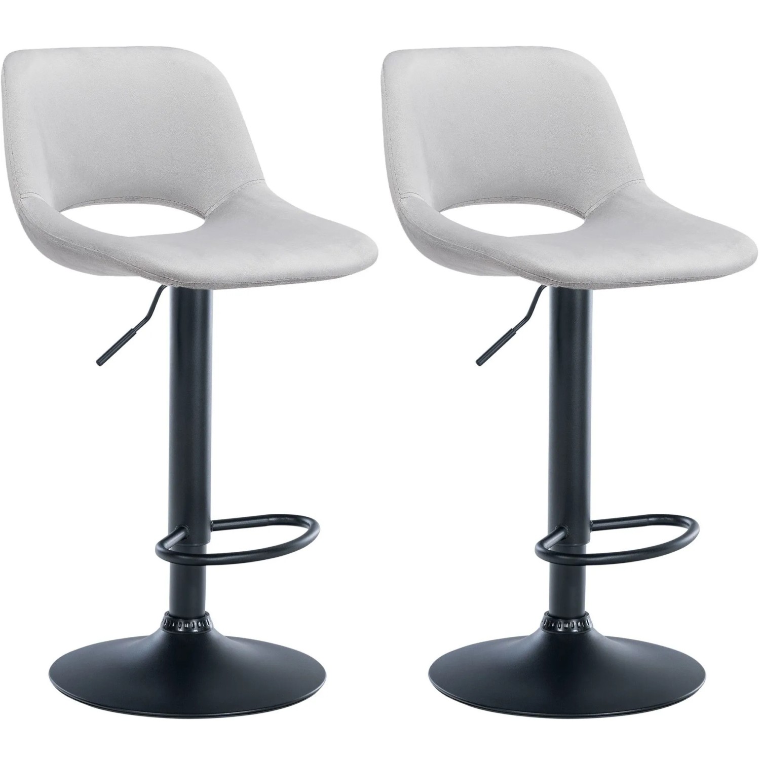 DELUKE Barhocker 2er Set JAKSON Hellgrau Samt Schwarz Barstuhl Mit Lehne Tresenhocker Tresenstuhl