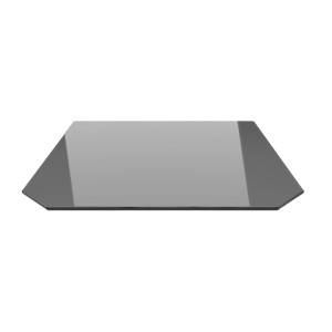 Schwarze ECOfoxx Funkenschutzplatte aus Glas, sechseckig, 120x130cm, für Kamin und Ofen.