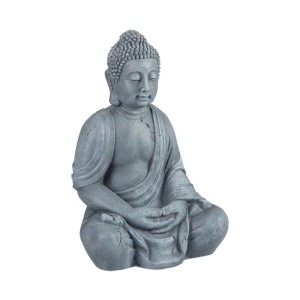 Relaxdays Buddha Figur Polyresin Hellgrau Sitzend Wetterfest Frostsicher 70 cm x 45 cm x 35 cm 9 kg