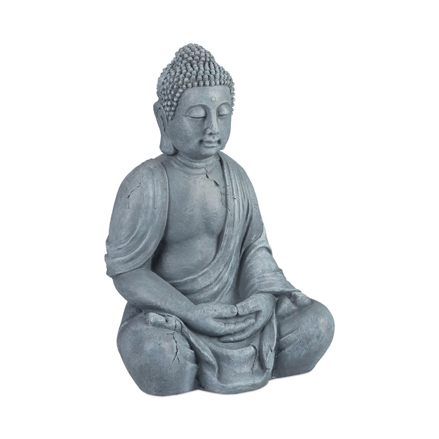 Relaxdays Buddha Figur Polyresin Hellgrau Sitzend Wetterfest Frostsicher 70 cm x 45 cm x 35 cm 9 kg