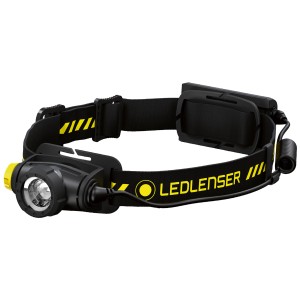 Ledlenser H5R Work Stirnlampe: Schwarz mit gelben Akzenten, robust und wiederaufladbar.