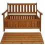 Braune Gartenbank aus Tannenholz mit Stauraum unter der Sitzfläche. Truhenbank für den Outdoorbereich.