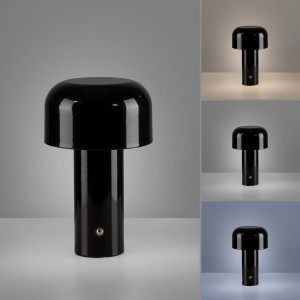Schwarze LED-Akku-Tischleuchte Agnes von Just Light, pilzförmig, dimmbar, für den Innen- und Außenbereich.