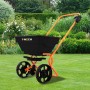 Monstershop 25L Streuwagen für Saatgut, Dünger und Salz. Gartenhandgerät mit orangem Gestell und schwarzem Behälter.