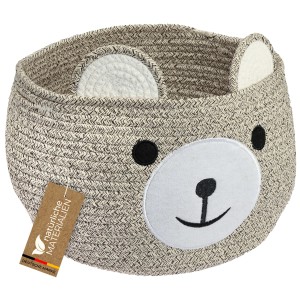 HMF Aufbewahrungskorb Versteckten Griffen Korb Kinderzimmer Baumwolle Bär 30 x 24 cm Hellbraun