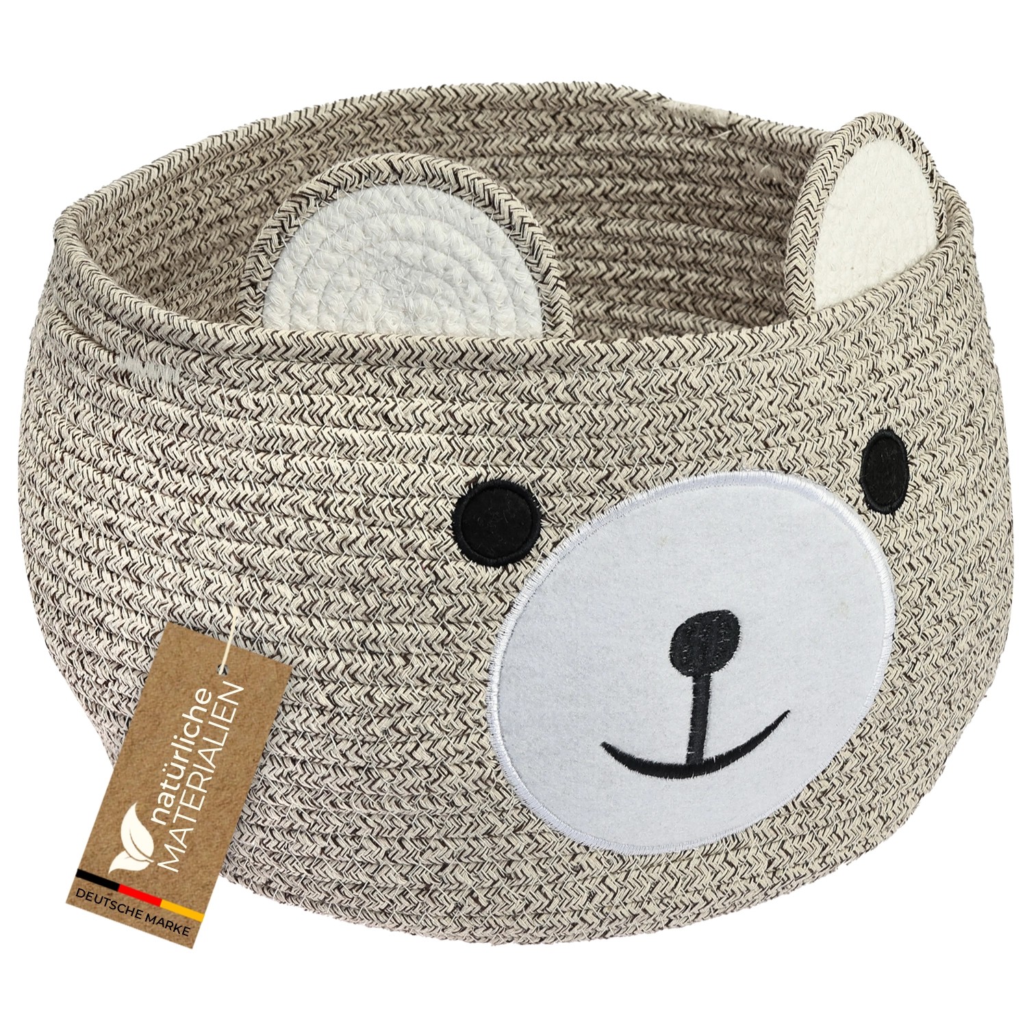 HMF Aufbewahrungskorb Versteckten Griffen Korb Kinderzimmer Baumwolle Bär 30 x 24 cm Hellbraun