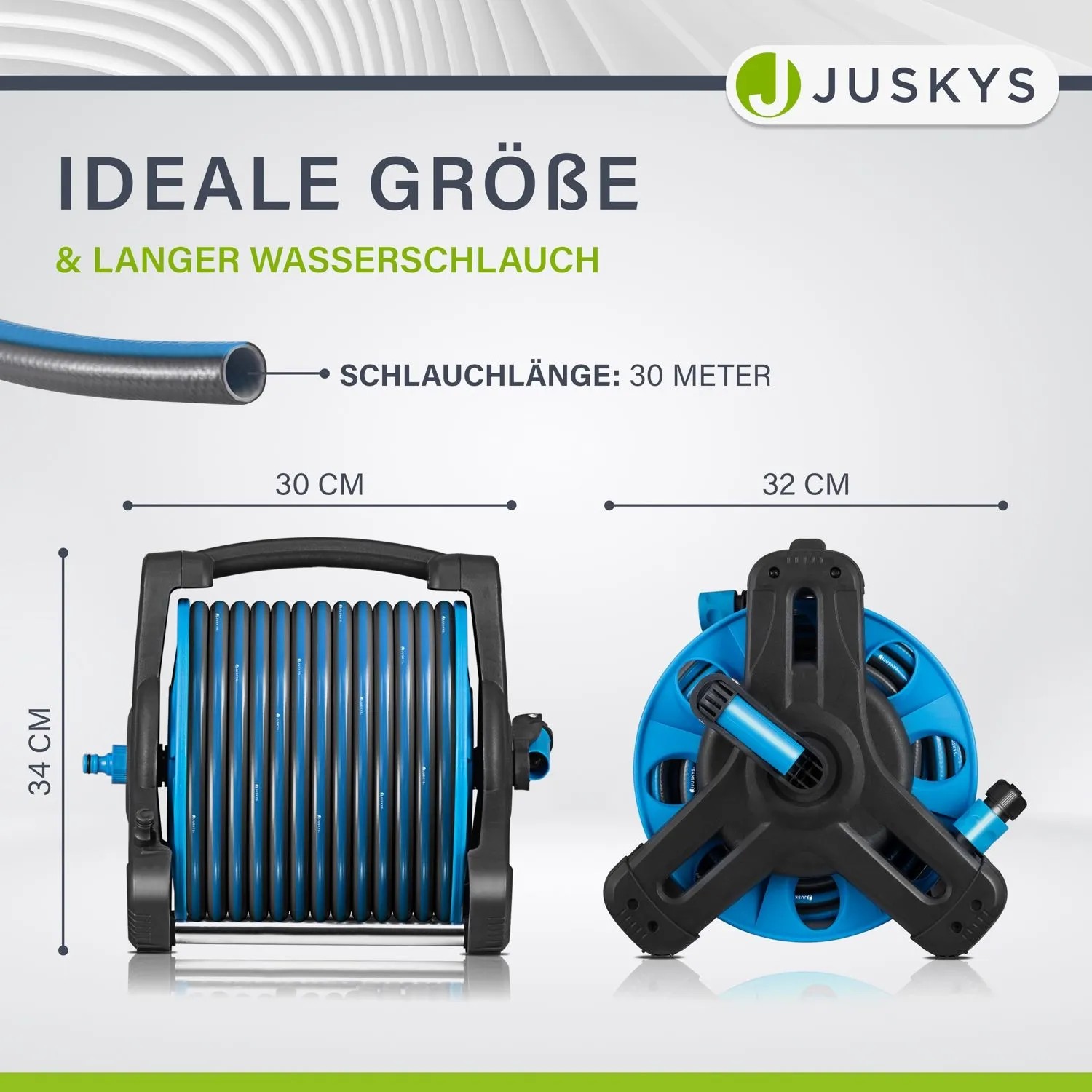 Juskys Schlauchtrommel mit 30m Schlauch, blau-dunkelgrau, Maße der Trommel