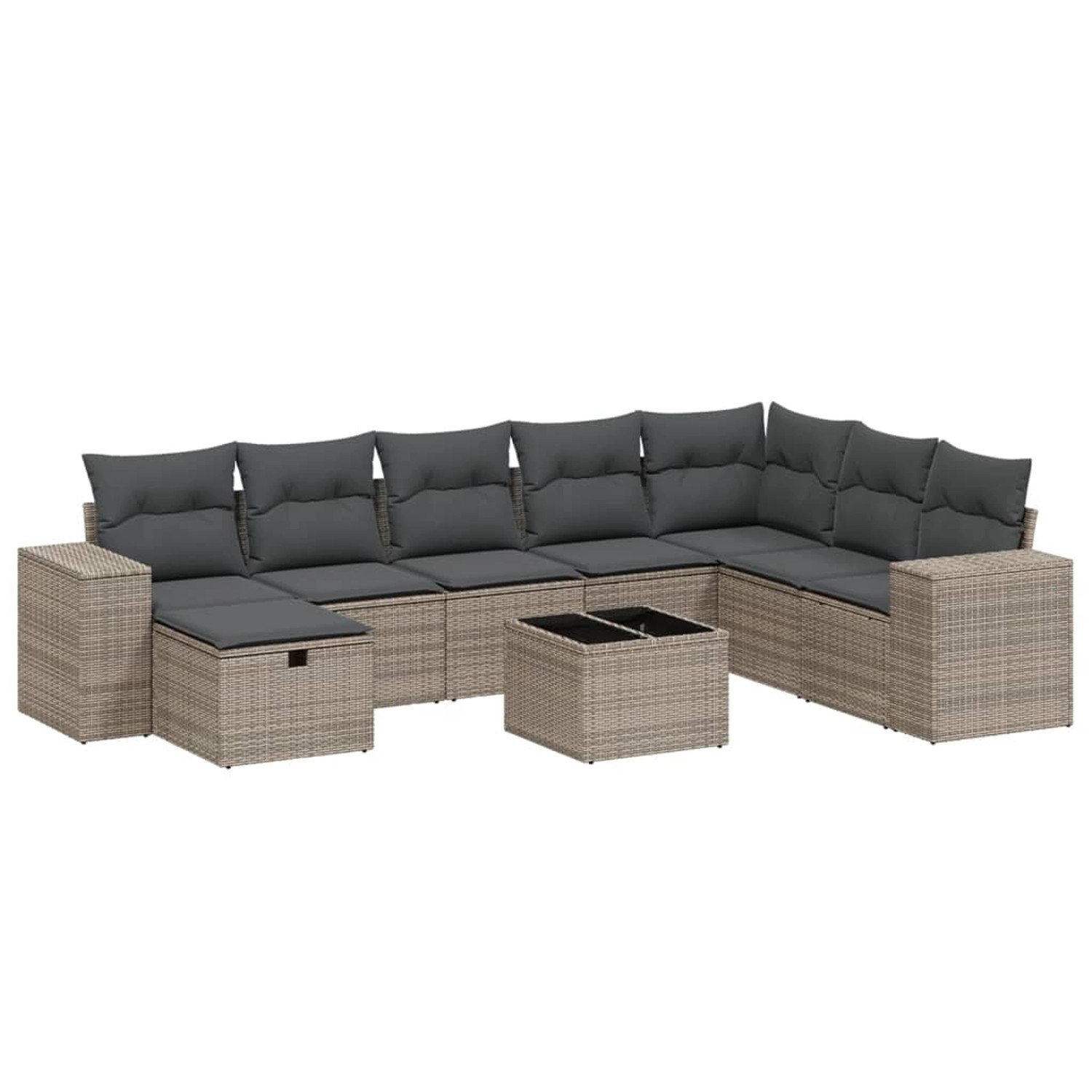 vidaXL 9-Tlg Garten-Sofagarnitur mit Kissen Grau Poly Rattan 3264526 günstig online kaufen