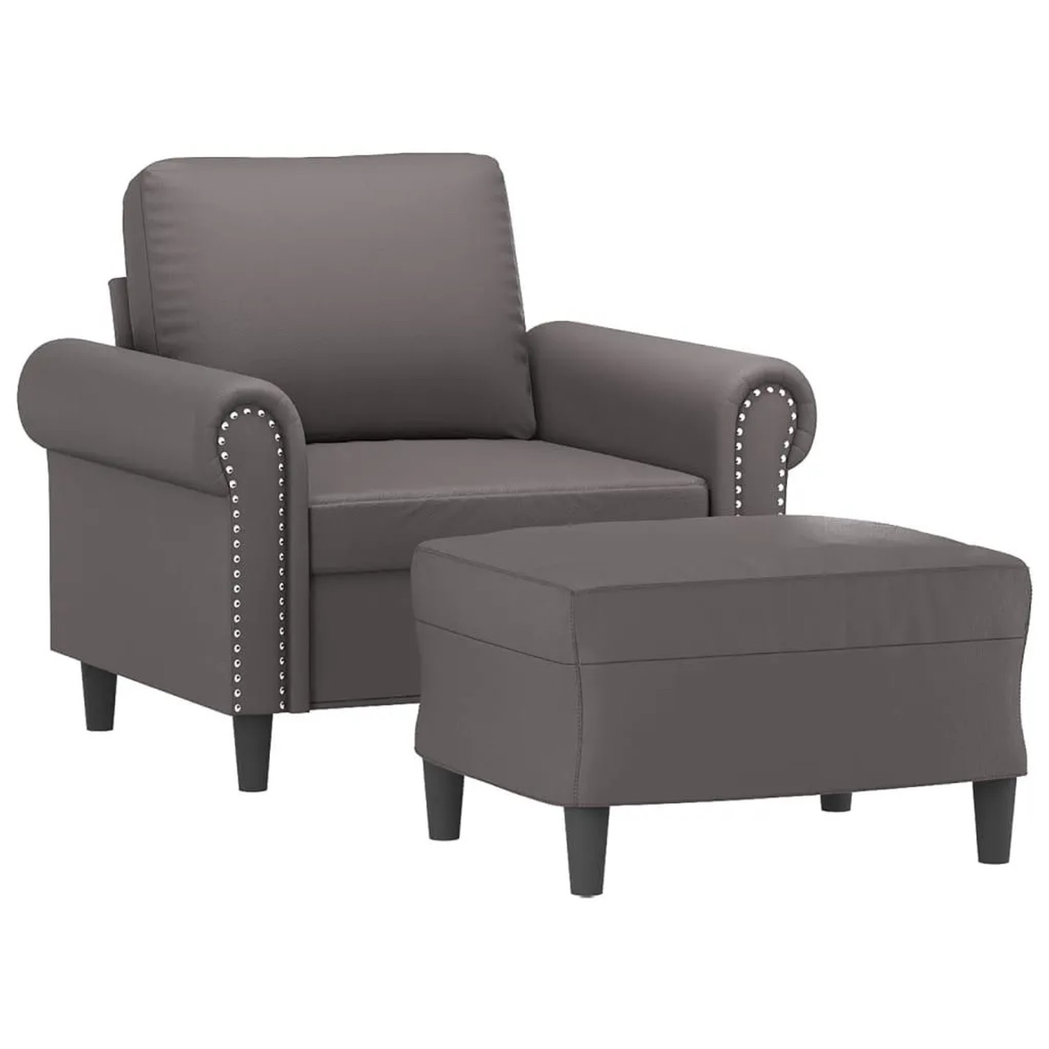vidaXL Sessel mit Hocker Grau 60 cm Kunstleder 3201202