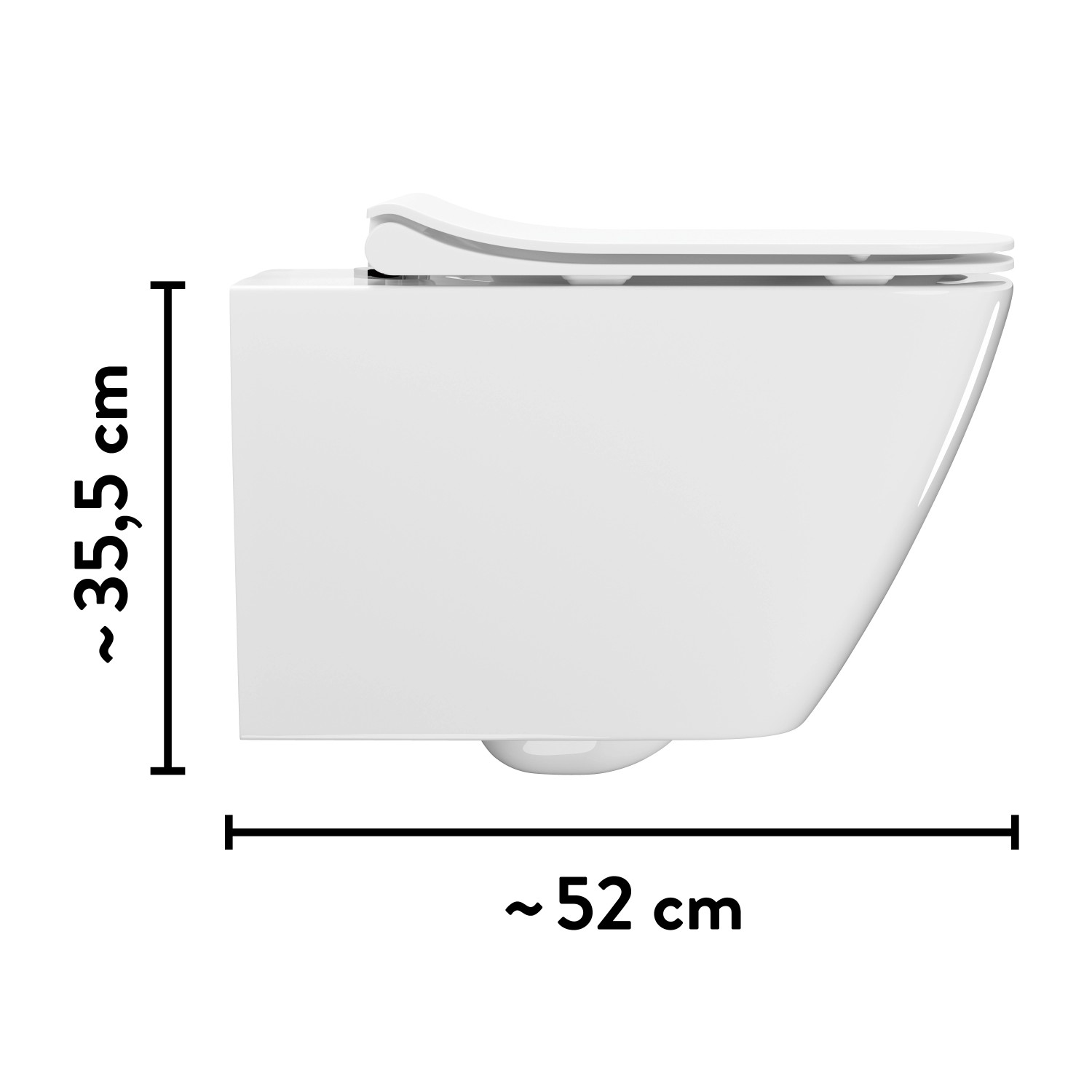 baliv Wand WC-Set Hampton, Tiefspüler, spülrandlos, weiß, mit Maßen für die Installation.