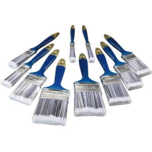 Westfalia Pinsel-Set 10-teilig mit blauen Griffen und Polyester-Spezialborsten für Malerarbeiten. Flachpinsel in verschiedenen Größen.