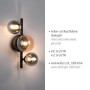 Paul Neuhaus Wandlampe Popsicle, schwarz, mit drei Amber- und Rauchglas-Kugeln.