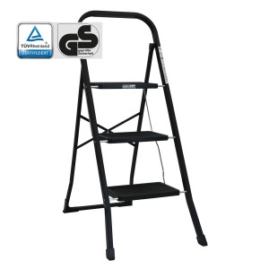 Schwarze TRUTZHOLM Trittleiter mit 3 Stufen, klappbar, TÜV/GS geprüft bis 150 kg.