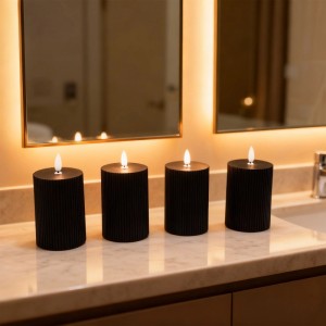 Relaxdays LED Kerzen 4er Set Echtwachs Schwarz Flammenlos Flackernd 13 cm x 7,5 cm