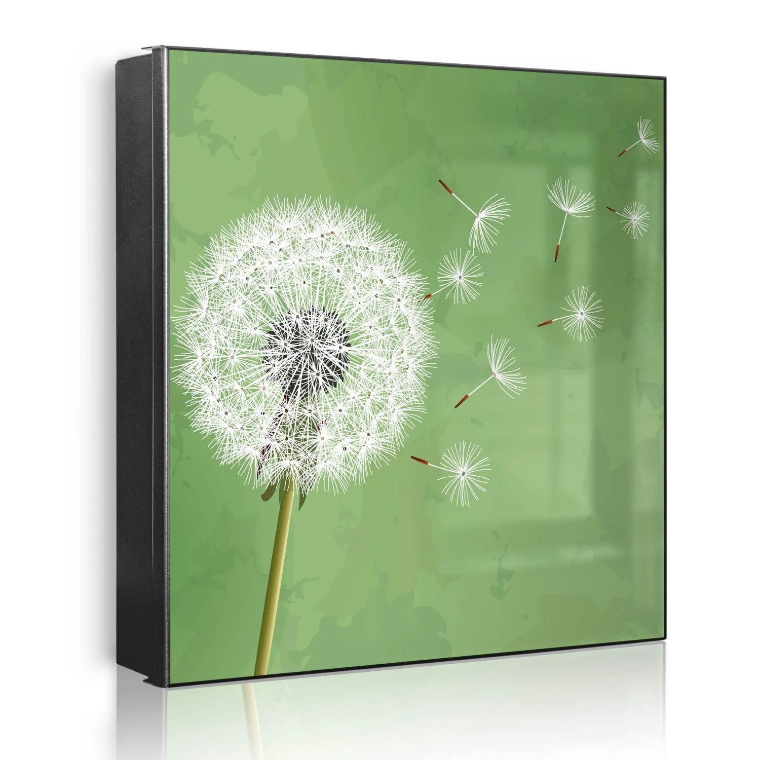 Banjado Großer Schlüsselkasten Metall 30x30cm Schwarz Scharnier Links 50 Haken Beschreibbar Magnetisch Motiv Pusteblume 3