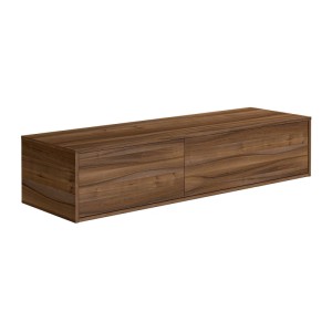Hängender Waschbeckenunterschrank Isaure in dunkler Holzoptik, 150 cm breit, mit zwei Fächern. Modernes Design.