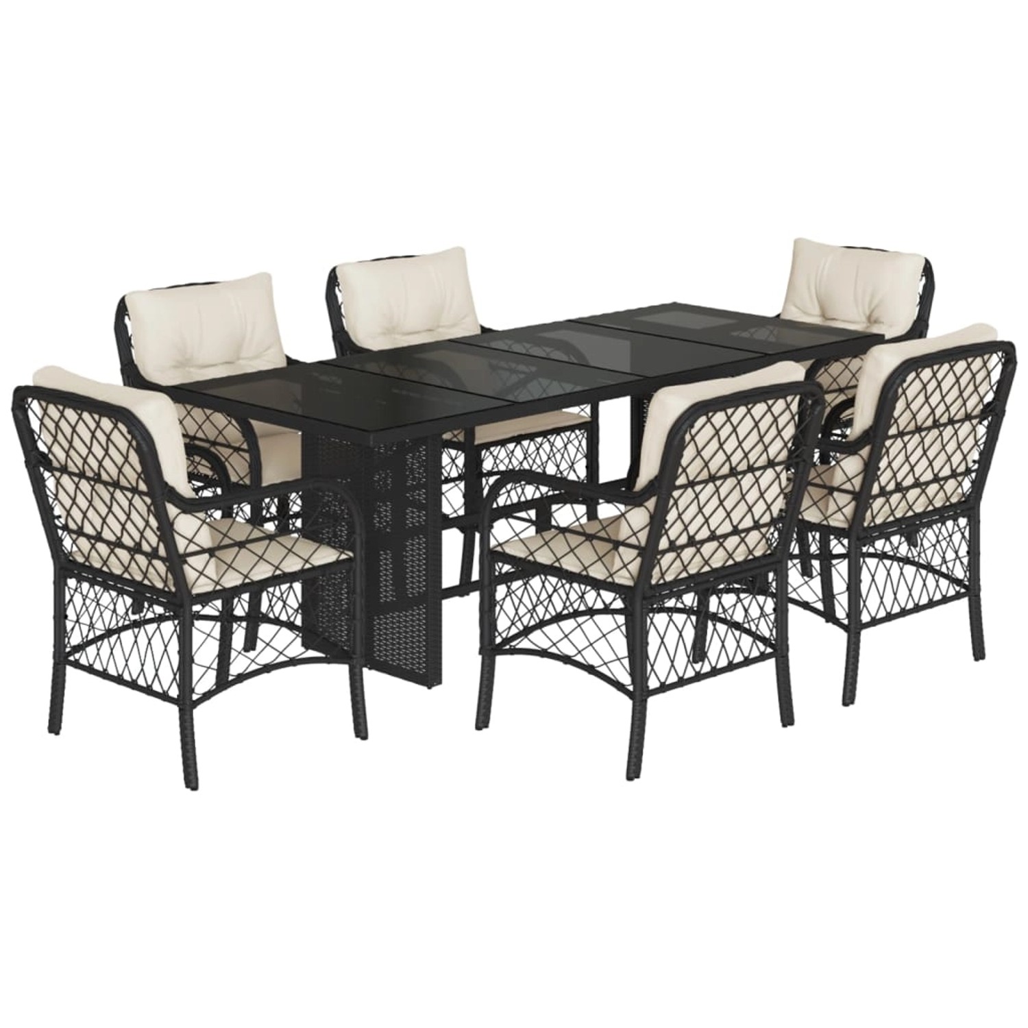 vidaXL 7-Tlg Garten-Essgruppe mit Kissen Schwarz Poly Rattan 3212054