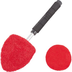 Autoscheibenreiniger mit Teleskopstiel und rotem Mikrofaserpad, Autopflege.