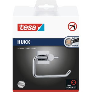 Verchromter Tesa Toilettenpapierhalter Hukk, zur Wandmontage ohne Bohren.