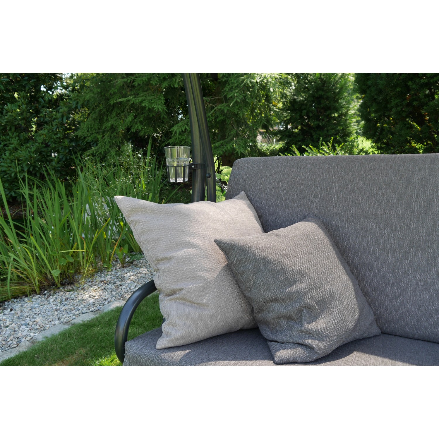 Angerer Hollywoodschaukel Drift Smart Stone, 3-Sitzer mit Liegefunktion und Kissen.