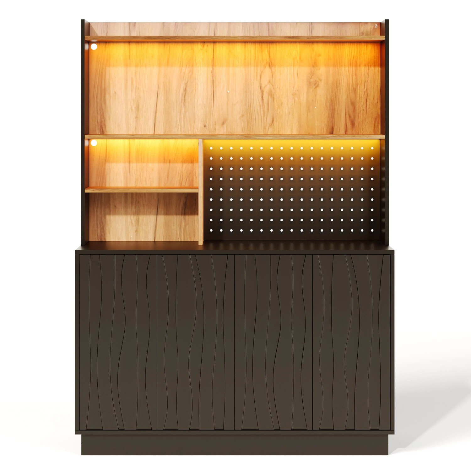Merax Küchenschrank 120x43x160 cm LED Steckdosen 4 Türen Lochwand