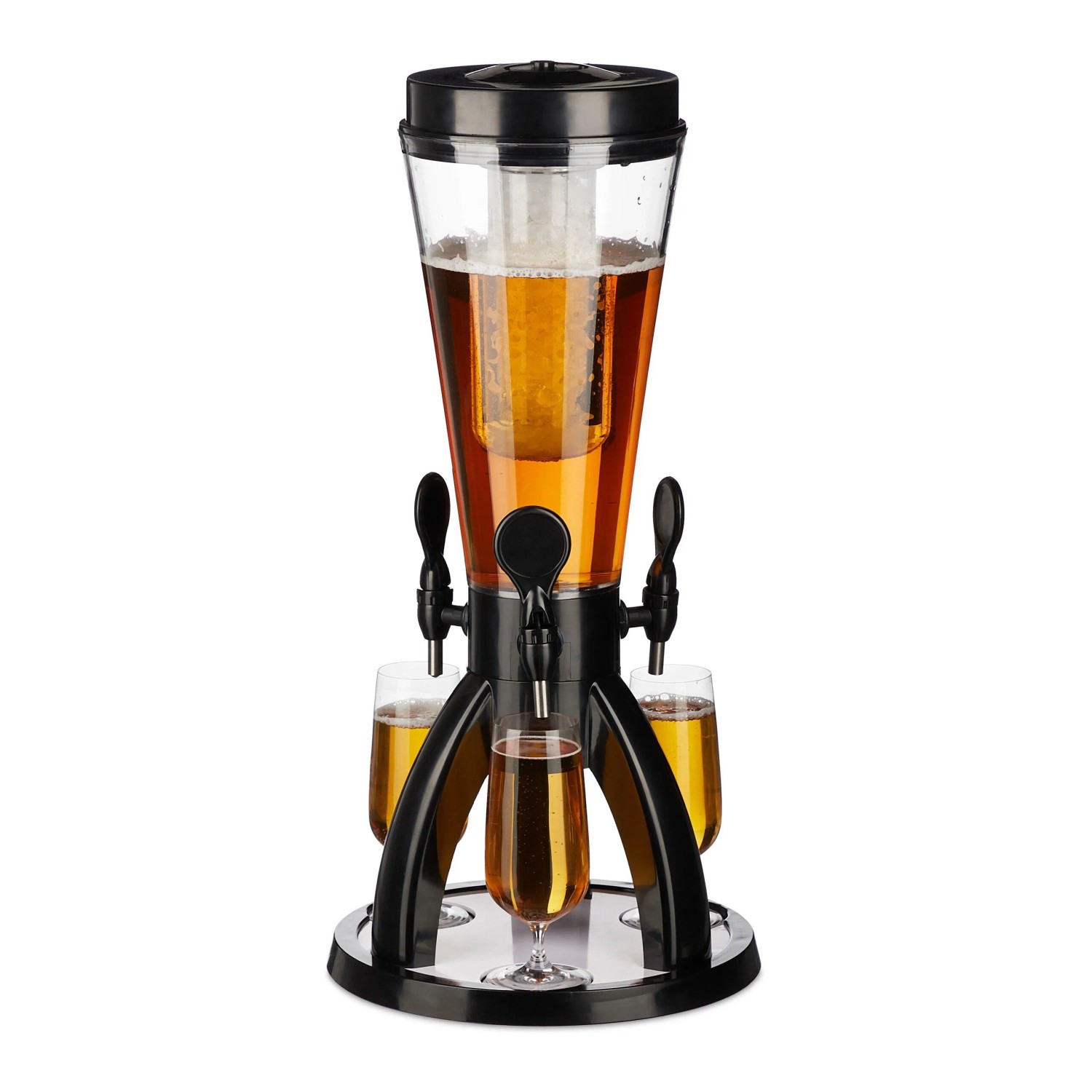 Relaxdays Biersäule Kunststoff Transparent Schwarz Mit 3 Zapfhähnen 64 cm x 31 cm 3,1 kg