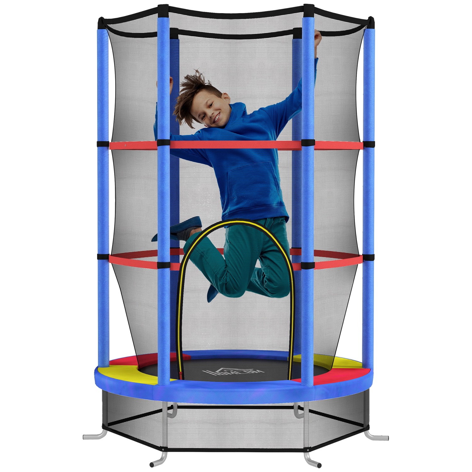 HOMCOM Kids Trampoline Kunststoff Metall Mehrfarbig 140L x 140B x 190H cm