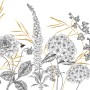Komar Vliesfototapete Bumble Bee, Blumenmuster mit goldenen Akzenten und einer kleinen Biene.