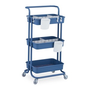 Relaxdays Rollwagen mit 3 Etagen Stahl Kunststoff Filz Blau Weiß Feststellbar 86 cm x 43 cm x 42 cm 3,3 kg
