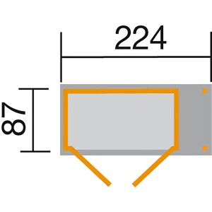 Grundriss Weka Terrassenschrank Größe 2: 224x87cm, Doppeltür, Schleppdach. Ideal für Gartengeräte.