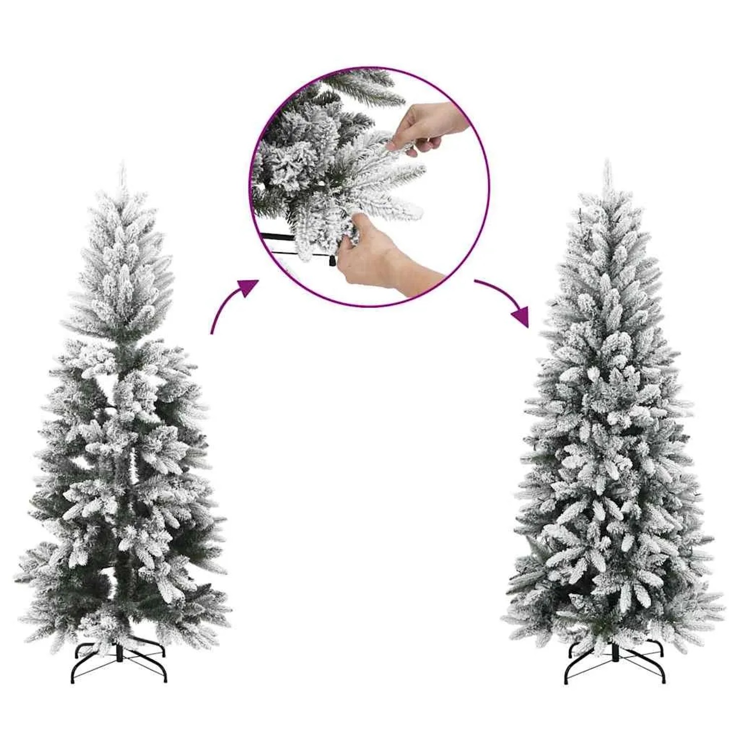 vidaXL Künstlicher Weihnachtsbaum, 150 cm, grün-weiß, mit Schnee und Aufbau-Anleitung.