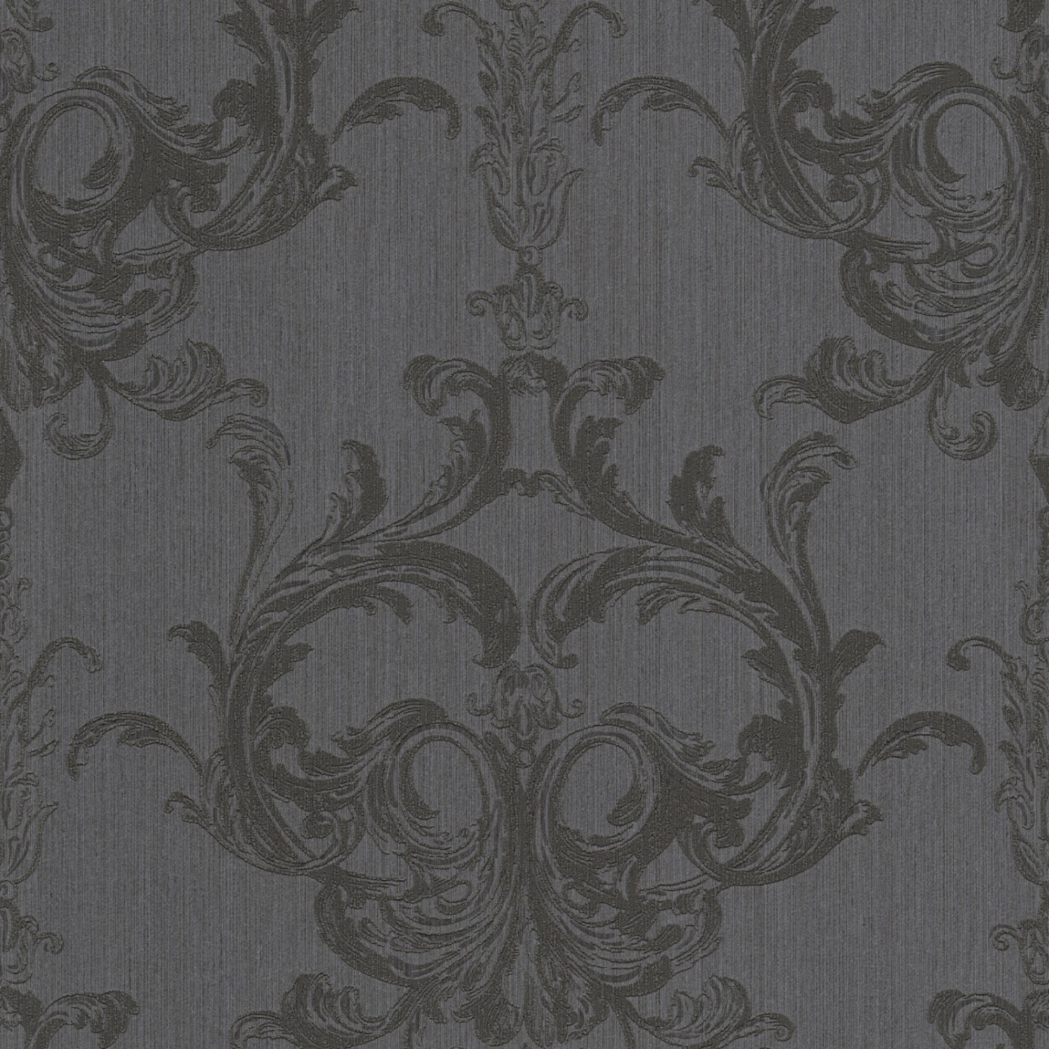 Bricoflor Neobarock Textiltapete Schwarz Grau Wohnzimmer und Schlafzimmer Vliestapete mit Textil Rokoko Ornament Barock 