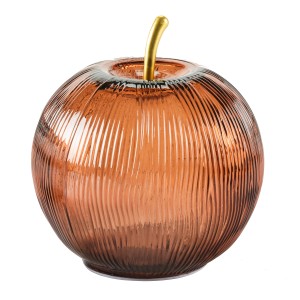 Brauner FlowerPower LED Deko-Apfel Mela aus Glas mit goldenem Stiel. Dekorative Figur.