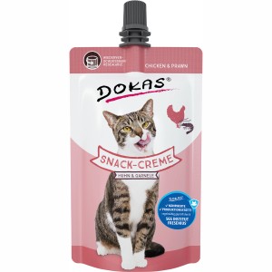 Dokas Snack-Creme Huhn & Garnele, Katzenleckerli im wiederverschließbaren Beutel.