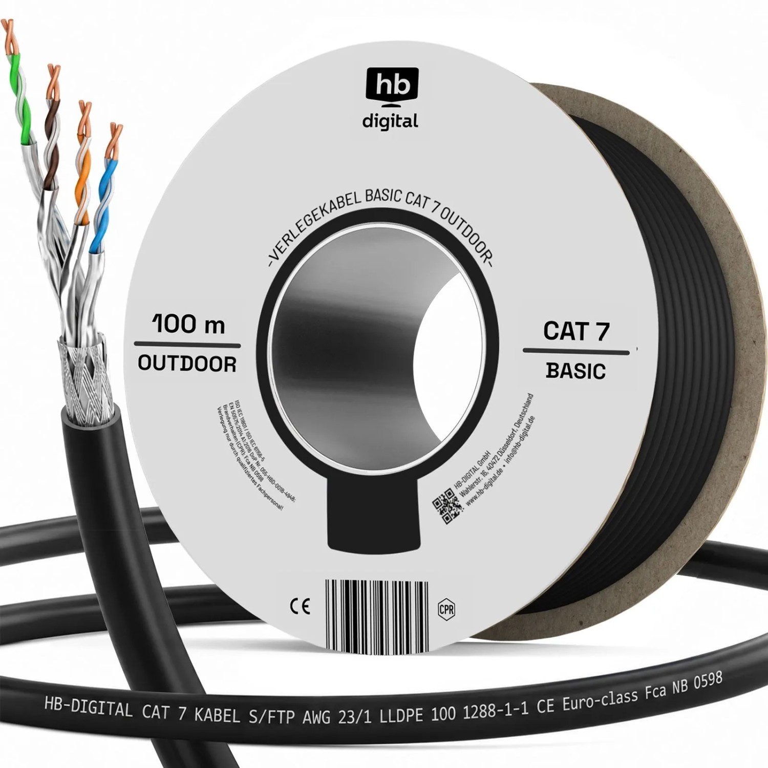 hb-digital CAT 7 Netzwerkkabel Außenbereich Basic Simplex 100m S FTP LLDPE