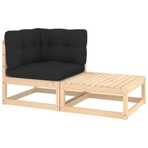 2-tlg. Gartenlounge-Set aus Kiefernholz mit anthrazitfarbenen Kissen.