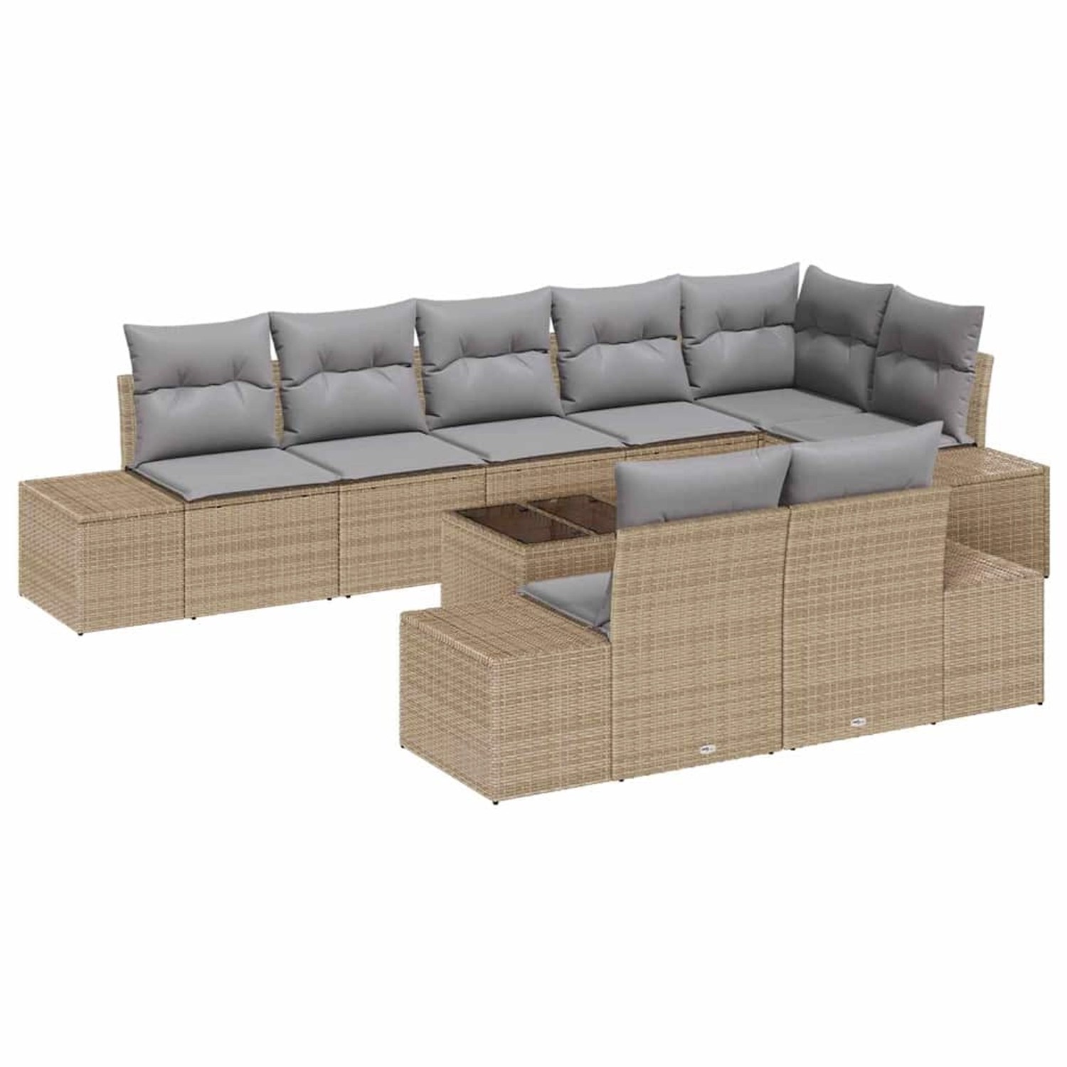 vidaXL Garten-Sofa-Set mit Kissen 9-Tlg Beige grau Poly Rattan 3347120 günstig online kaufen