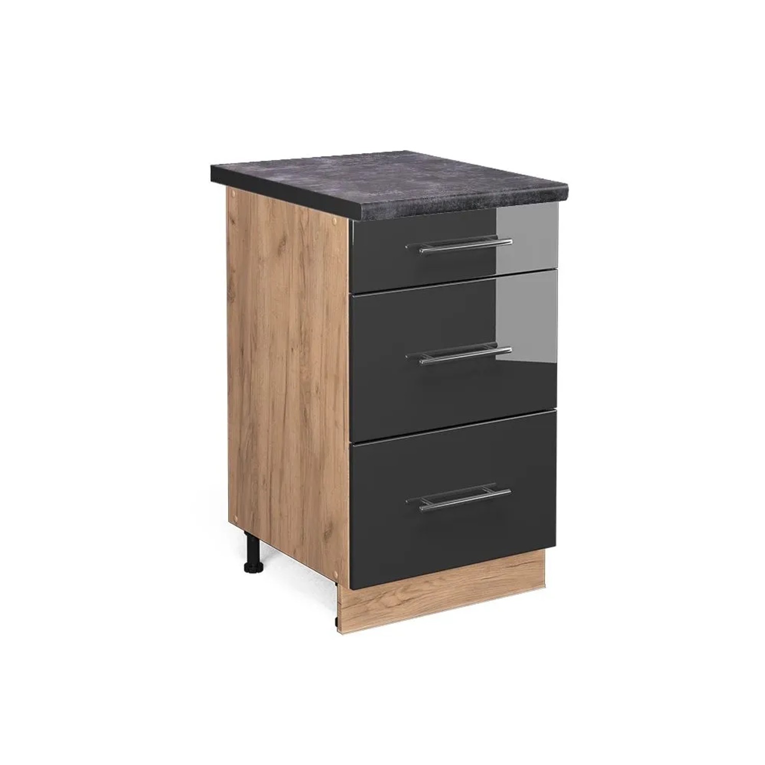 Vicco Küchenunterschrank Fame-Line Anthrazit Hochglanz Goldkraft Eiche 50 cm AP Anthrazit