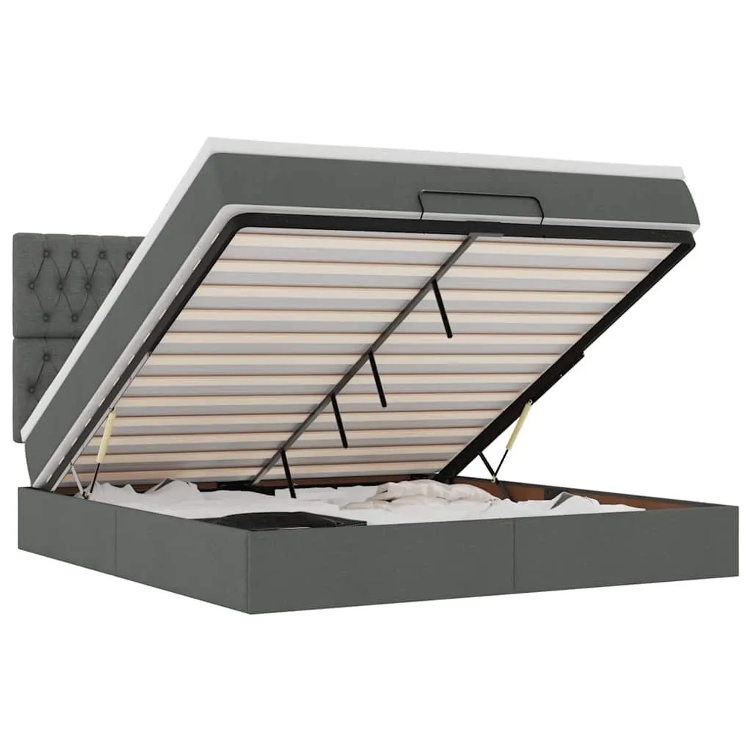 vidaXL Ottoman-Bett mit Matratze Dunkelgrau 180x200 cm Stoff 3313259