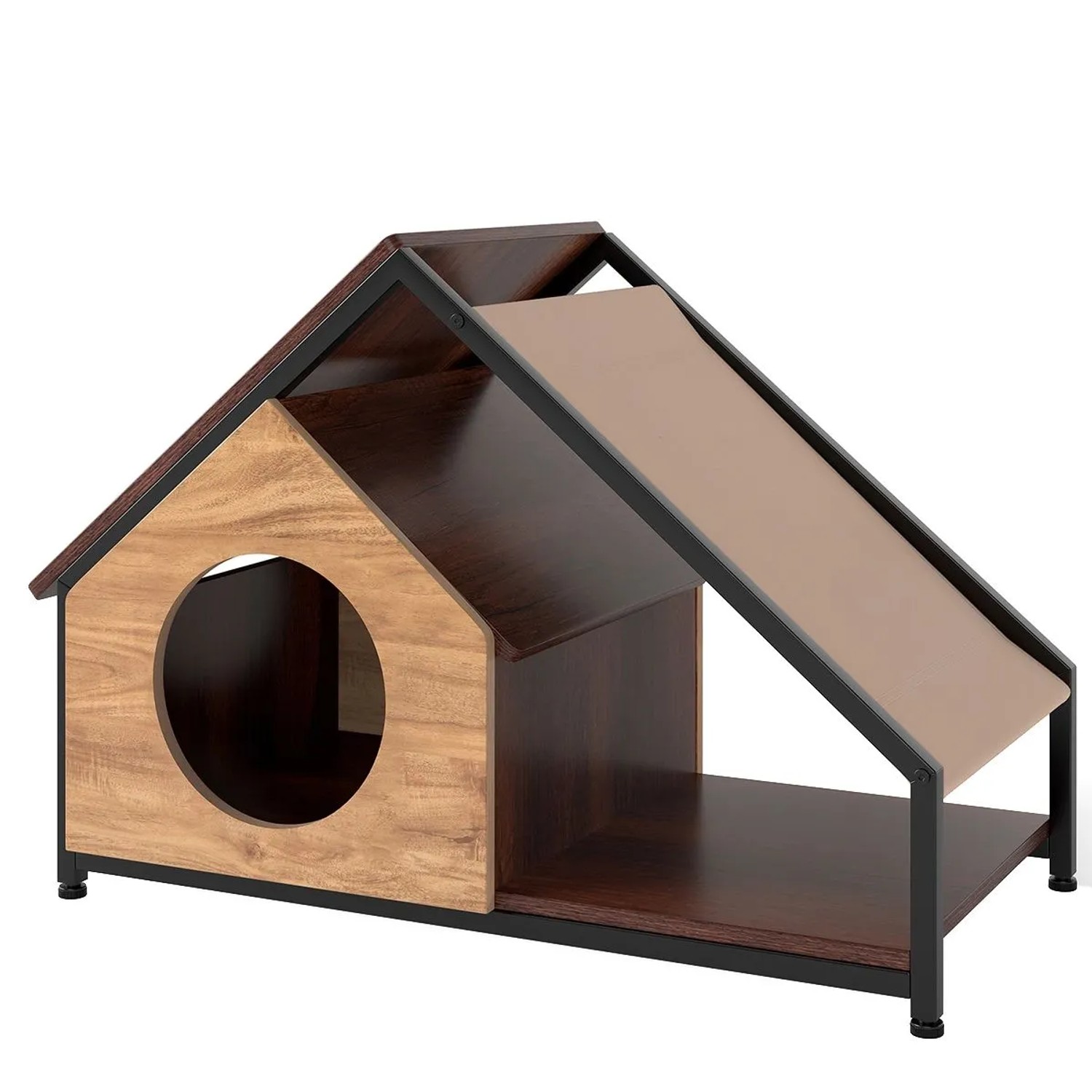 Costway Katzenhaus Holz 2 In 1 Veranda 84 x 43 x 58,5 cm Braun