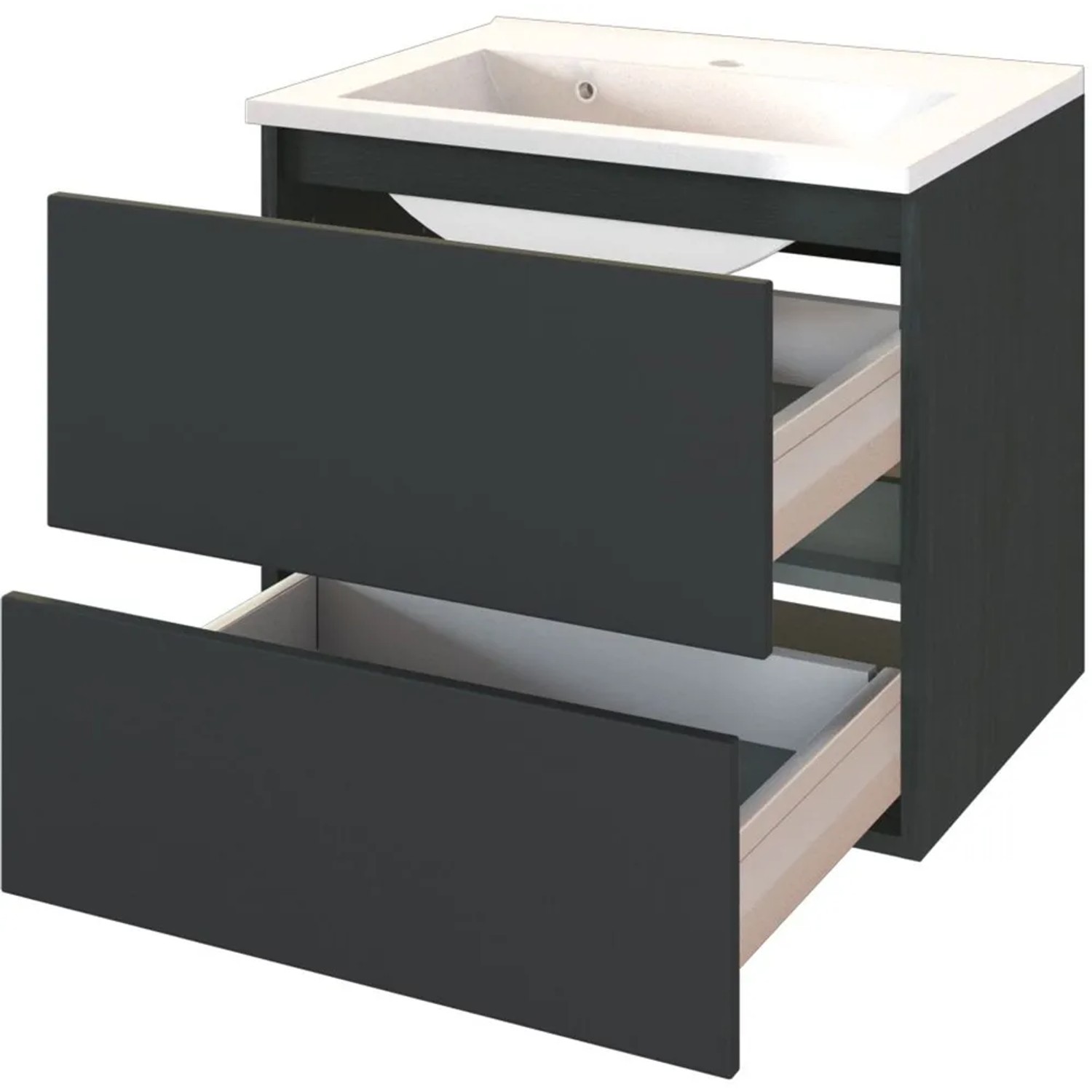 Held Möbel Einzelwaschtisch Verona, 60 cm, Grau Matt, mit zwei offenen Schubladen.