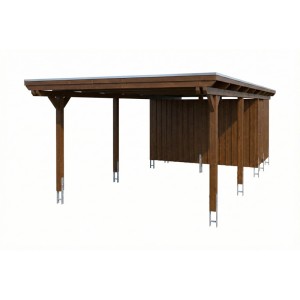 Skan Holz Carport Emsland Stahl-Dachplatten Abstellraum 402 x 846 cm Nussbaum