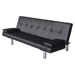 Schwarzes vidaXL Schlafsofa aus Kunstleder, ausziehbar mit Kissen.