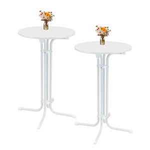 2er Set: Klappbare, weiße Stehtische (70 cm Durchmesser) von TRUTZHOLM, ideal für Partys und Events.