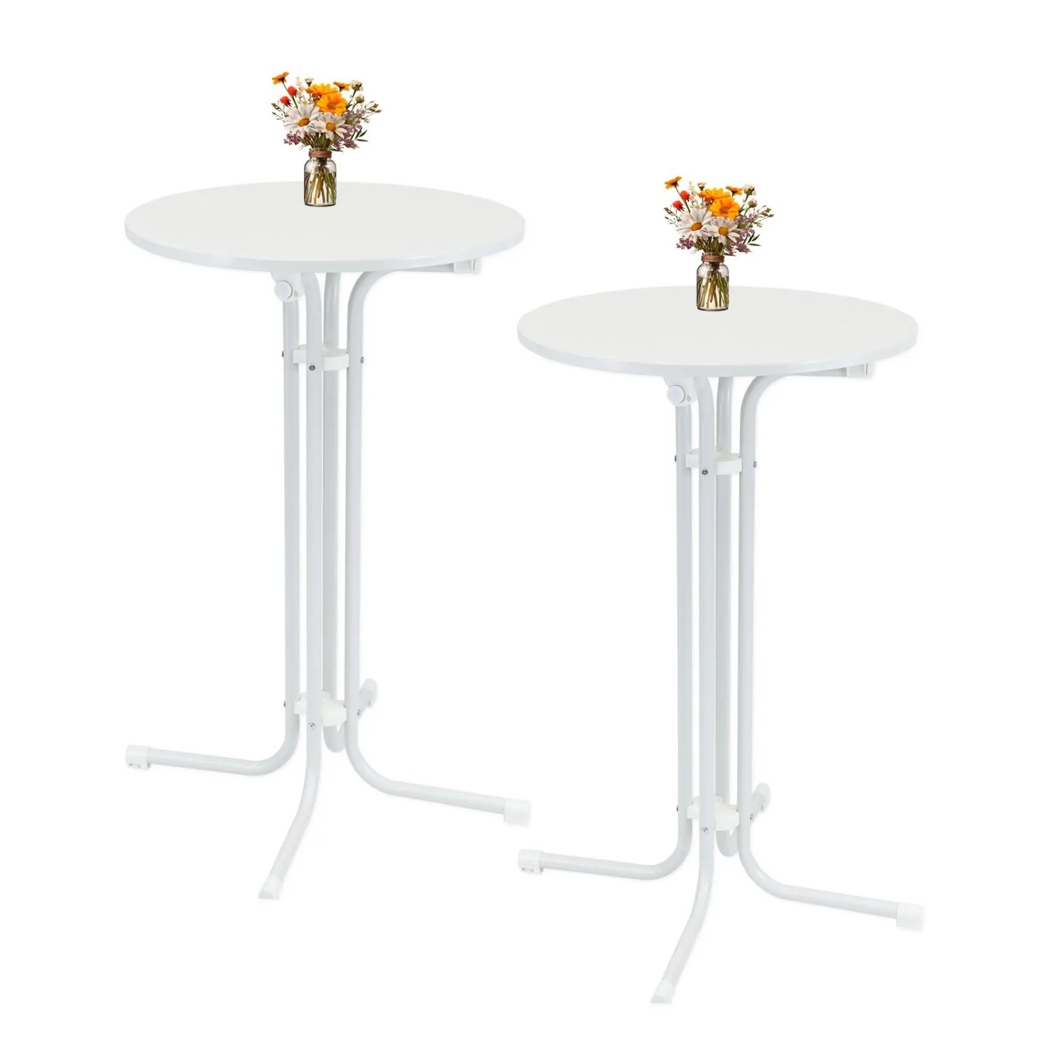 TRUTZHOLM 2x Stehtisch Klappbar Durchmesser 70 cm Höhe 110 cm Stahl Weiß günstig online kaufen