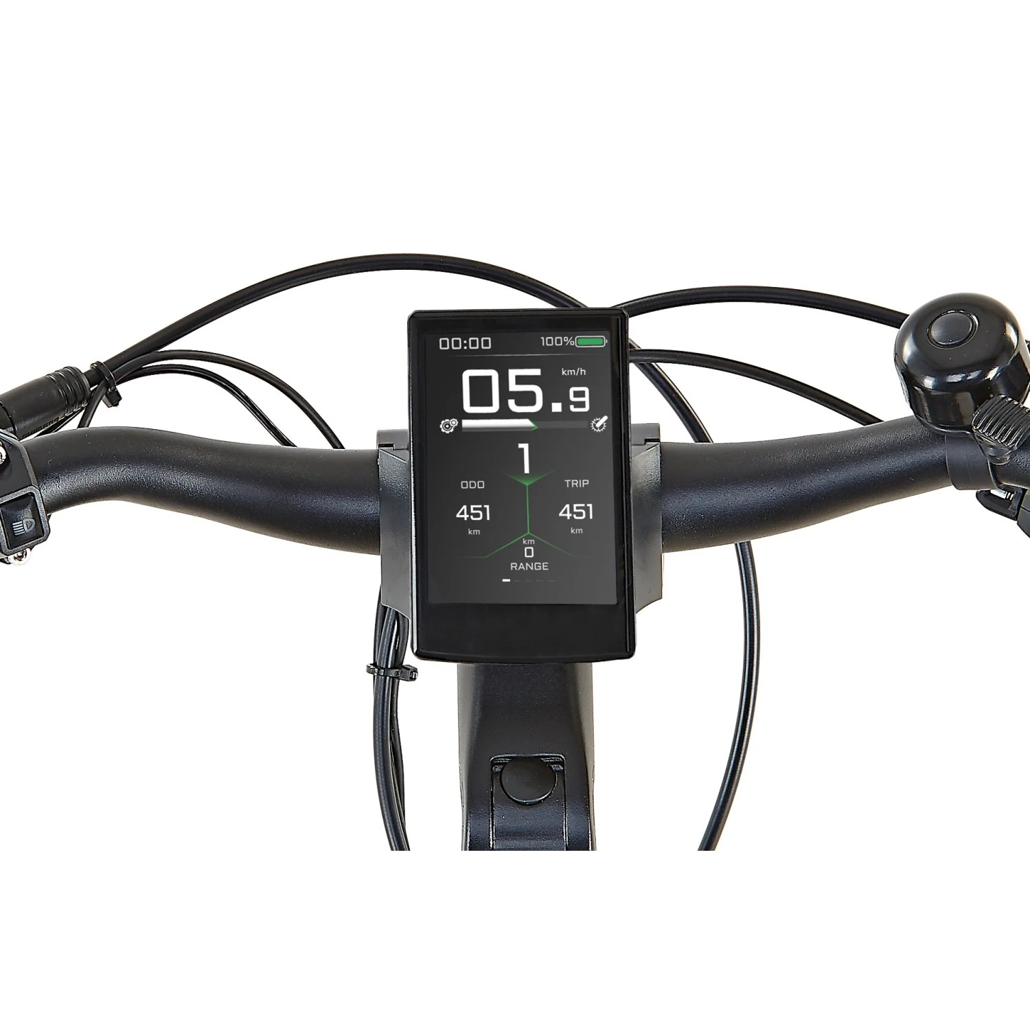 Nahaufnahme des Displays vom Prophete Trekking E-Bike Entdecker 5.0 mit Geschwindigkeitsanzeige.