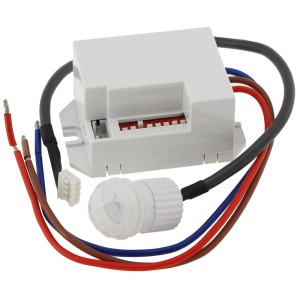 ChiliTec Einbau Bewegungsmelder Ct Pir Mini Weiss mit Kabeln und Sensorkopf.