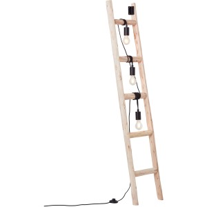 Brilliant Stehleuchte Ladder, 1,6 m hoch, schwarz-holzfarben. Design-Stehlampe im Leiter-Look mit drei Leuchten.